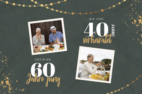 Doppelparty-Einladung mit Fotos und Girlanden.