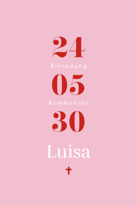 Colorblocking Einladung zur Kommunion in Rosa mit Datum