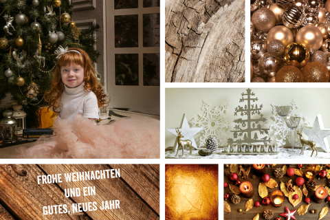 Weihnachtskarte mit vielen Weihnachtsfotos