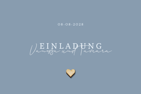 Hochzeitseinladung im Blauton mit optionalem Holzherz