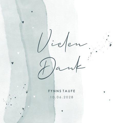 Hübsche Dankeskarte zur Taufe mit zarten Aquarell-Grüntönen