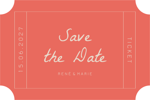 Save the Date-Karte Kinokartenform in knalligem Orangeton