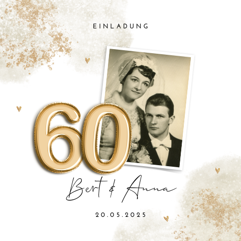 Einladung zur diamantenen Hochzeit mit Foto und Ballonzahlen
