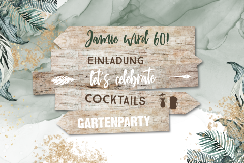 60. Geburtstagseinladung mit Wegweiser und Zweigen