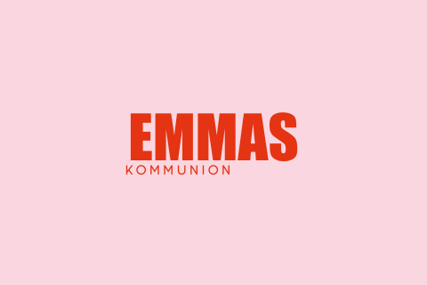 Einladung zur Kommunion im coolen Colorblock-Stil in Rosa und Rot
