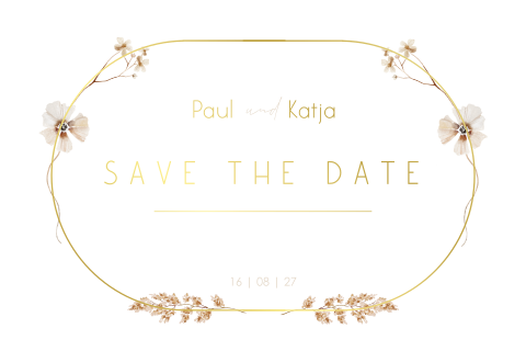 Hübsche Save the Date-Karte mit Veilchen und Goldfolie