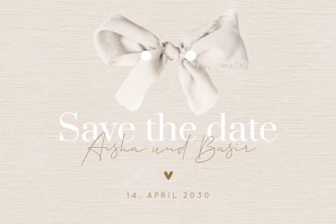 Stilvolle Save-the-Date Karte in Beige mit Samtband
