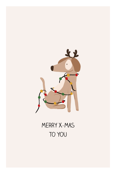 Lustige Weihnachtskarte mit Hund und Girlande