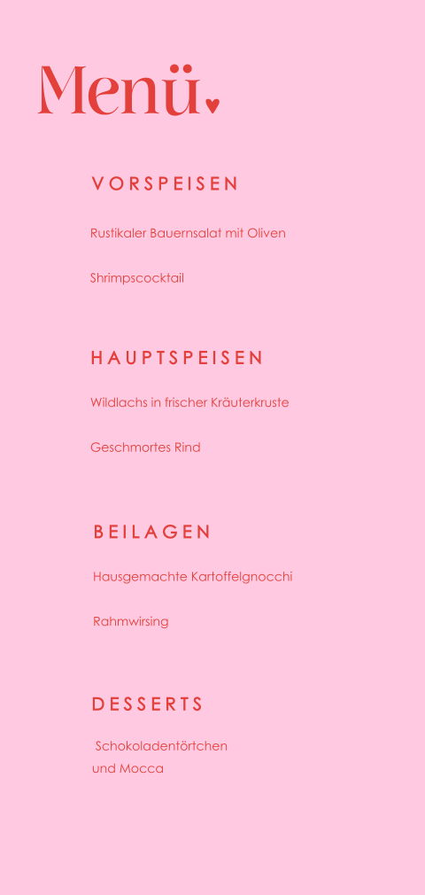 Menükarte im Colorblocking Stil mit abgerundeten Ecken