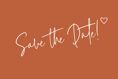 Save the Date Karte mit Herz und rostbrauner Hintergrund