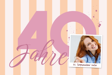 Fröhliche Einladung zum 40. Geburtstag mit Streifen und eigenem Foto
