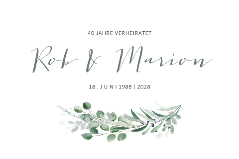 Einladung zur Rubinhochzeit mit Eukalyptus-Design in Grün und Weiß