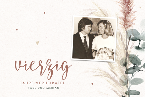 Einladung zum 40. Jahrestag mit Foto und Trockenblumen