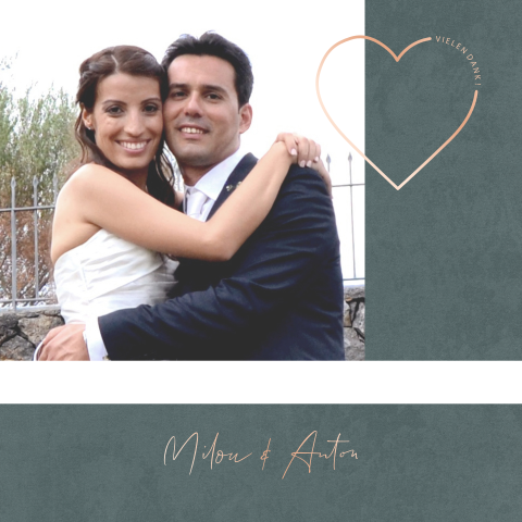 Dankeskarte Hochzeit mit Foto, Herz in Roségoldfolie
