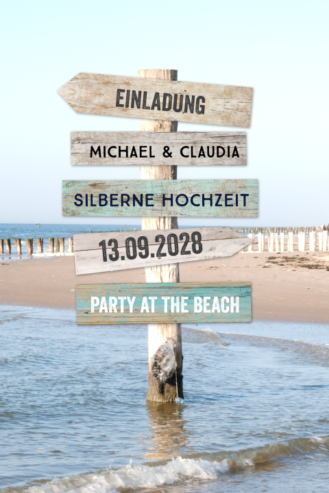 Fröhliche Einladung zur Silberhochzeit mit Wegweiser