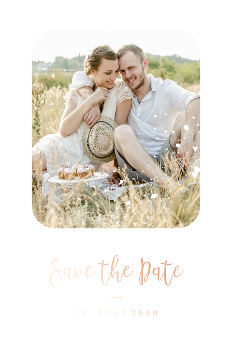 Save the Date Karte mit eigenem Foto und Roségoldfolie