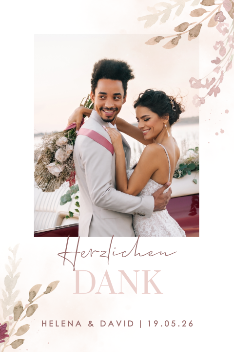 Dankeskarte mit Aquarell-Blumenmuster