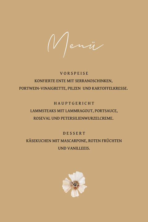 Schlichte Menükarte Im Gelbton mit Veilchen