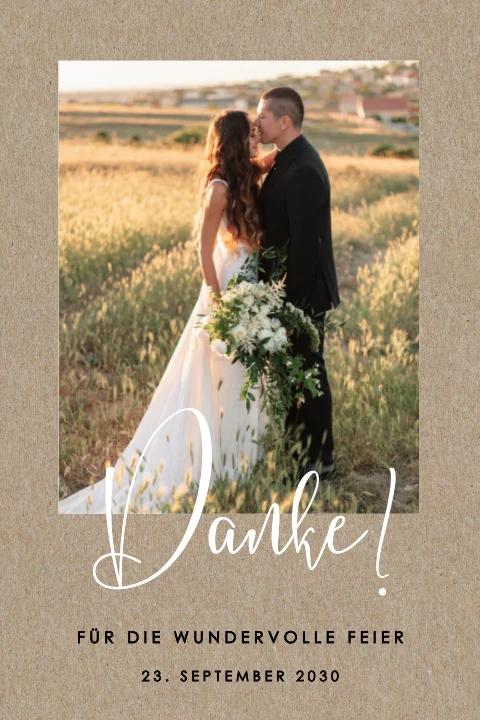 Echtes Kraftpapier Klappkarte Dankeskarte Hochzeit mit Foto