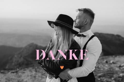 Colourblocking Dankeskarte Hochzeit mit Lila und Orange