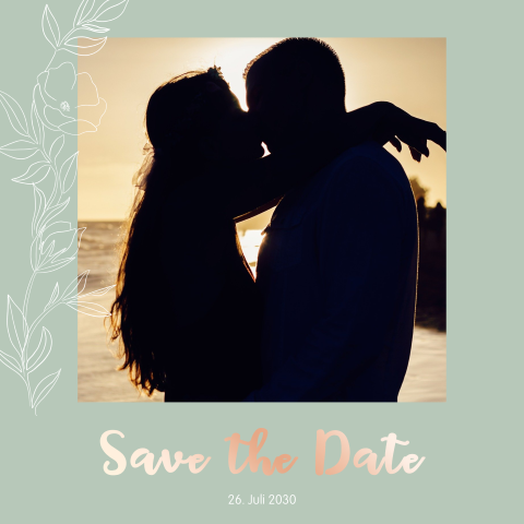 Florale Save the Date Karte mit Rosefolie- Verzierung