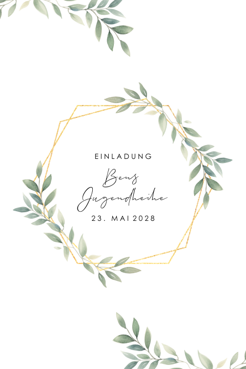 Einladung zur Jugendweihe mit Zweigen und Blättern