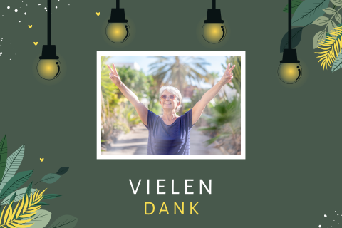 Dankeskarte zum Geburtstag mit Lichterkette und Foto im Hochglanz