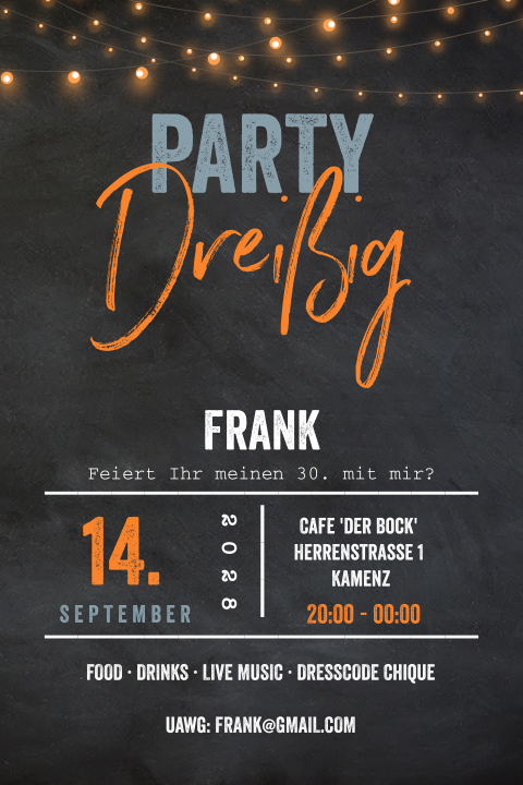 Hübsche Geburtstagseinladung mit Kreidetafelhintergund und Girlande