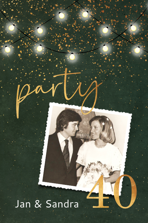 Einladung zum 40. Jahrestag mit Foto und Lampengirlanden