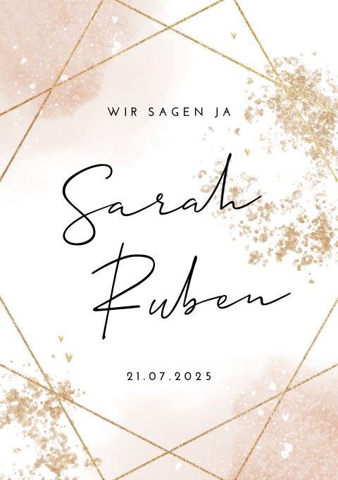 Schicke Hochzeitskarte mit geometrischem Muster und Goldflecken