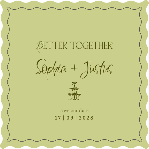 Stilvolle Save the Date Karte mit welligem Rand und Sektturm