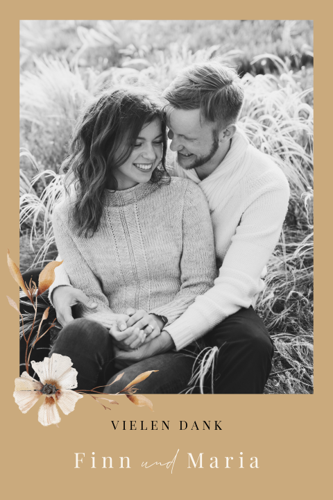 Dankeskarte zur Hochzeit mit Foto und Veilchen