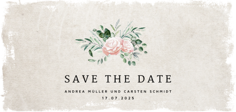 Kunstvolle Save-the-date Karte Hochzeit mit Aquarell-Blumen