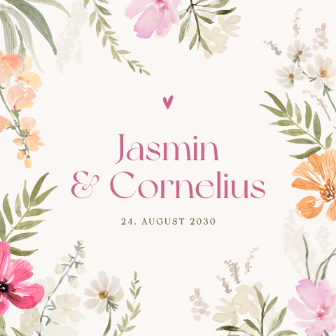 Romantische Hochzeitseinladung mit farbenfrohen Blumen