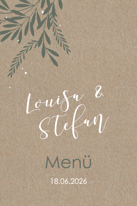 Kraftpapier Menükarte mit grünen Zweigen