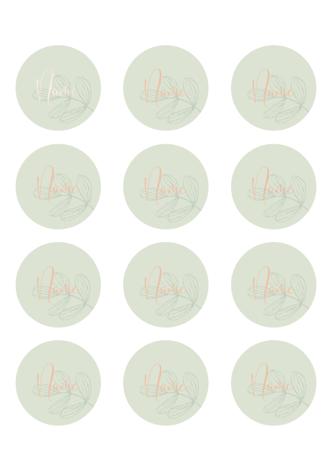 Runde Namenskarten in Minzgrün mit Zweige und Roségoldfolie