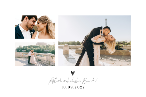 Dankeskarte Hochzeit mit 3 Fotos im Schwarz-Weiß-Look
