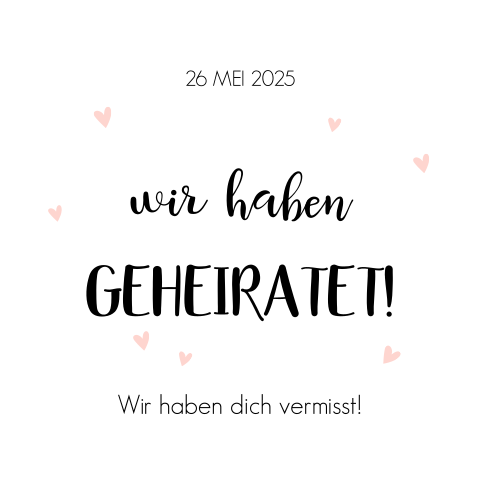 Süße Wir haben geheiratet-Karte mit kleinen rosa Herzen
