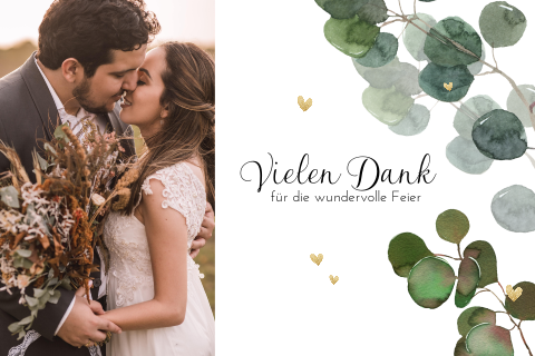 Dankeskarte Hochzeit Eukalyptus Zweigen mit Foto Vintagelook