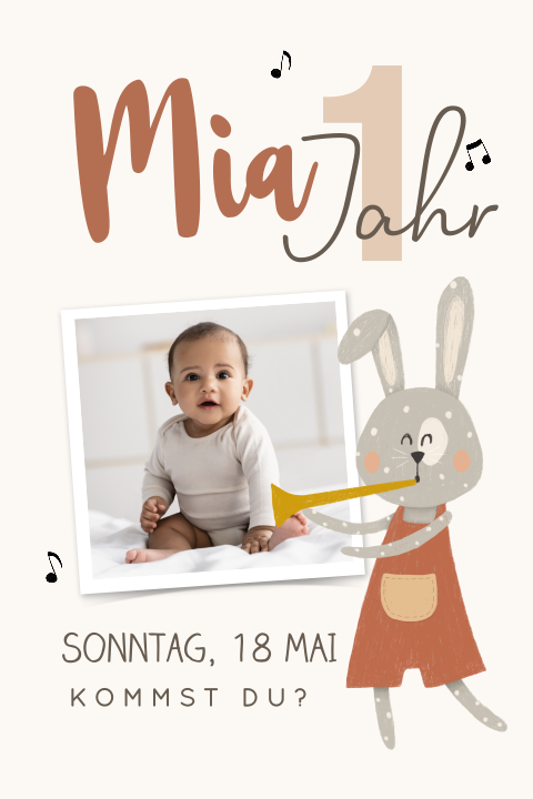 Süße Einladung zum Kindergeburtstag mit Hasen Illustration