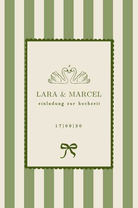 Elegante Hochzeitseinladung mit Streifen, Rahmen und Schwänen