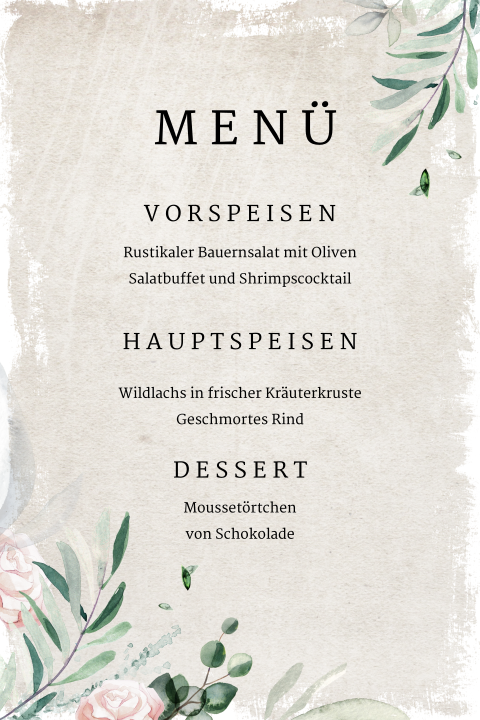 Elegante Menükarte mit dezenten Blumen