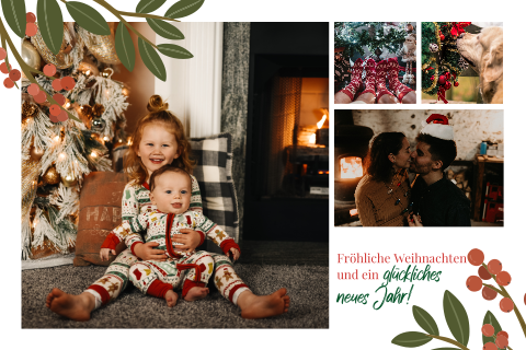 Weihnachtskarte mit Fotos und Blättern