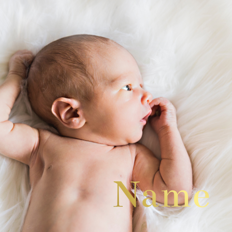 Goldfolie Geburtsanzeige mit süßem Babyfoto