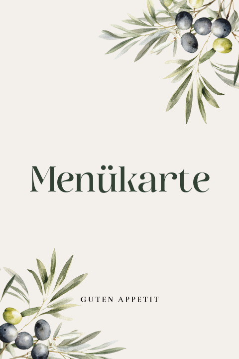 Mediterrane Menükarte mit Oliven und Zweigen