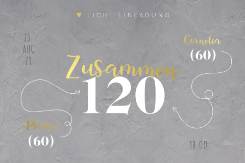 Einladung Doppelgeburtstag 120 Jahre mit zwei Fotos und Goldfolie
