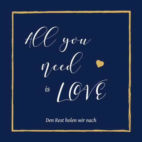 Tolle blaue Change the Date Karte mit goldgelbem Rahmen und Herz