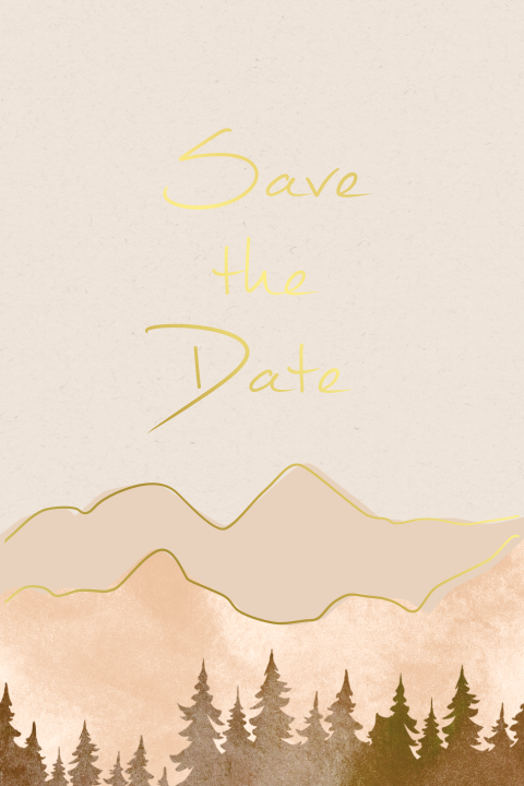 Romantische Save the Date Karte mit Wald und Bergen