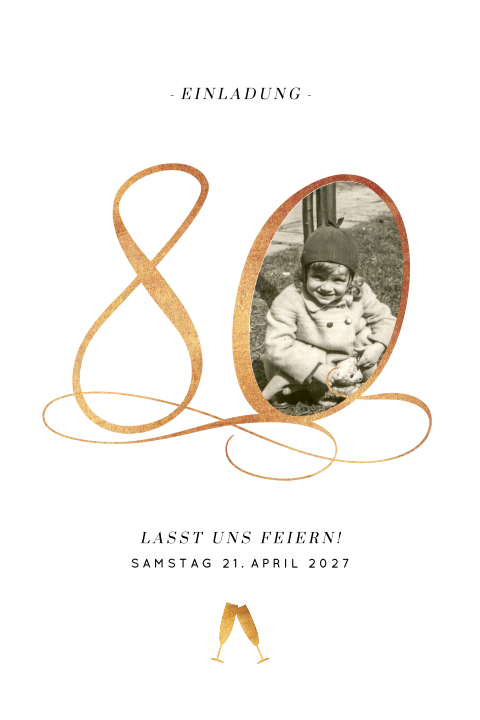 Schicke Einladung 80. Geburtstag mit Foto