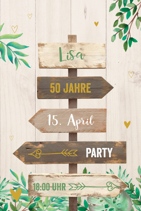 Einladung zum 50. mit Wegweisern im Gartenlook 1